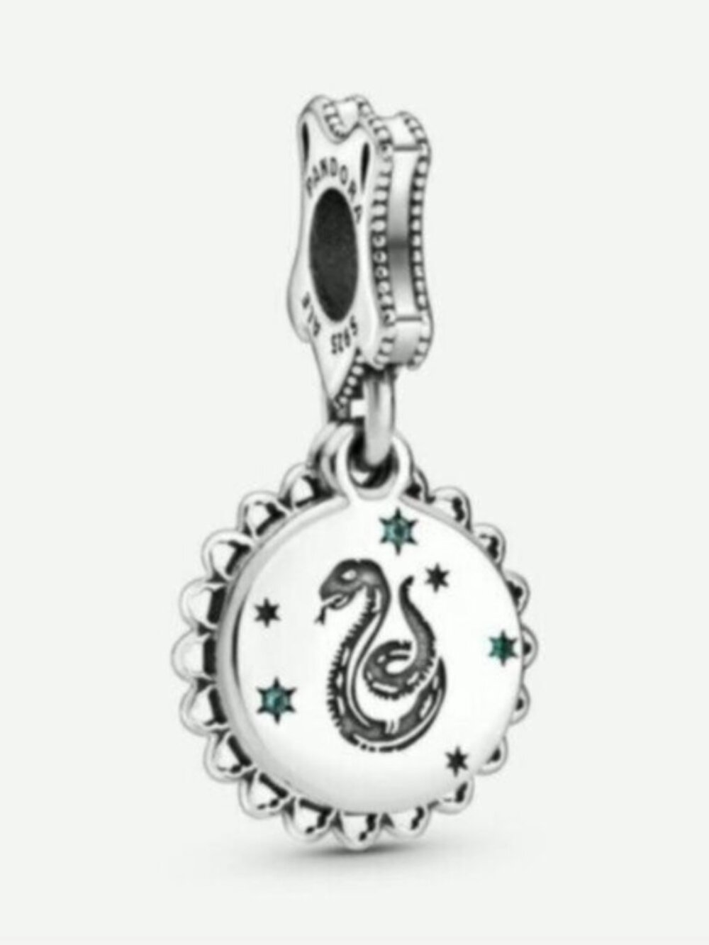 Pandora Silver Snake & Star Dangle Charm with Teal Accents